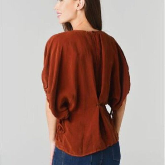 STATESIDE Cupro Peasant Blouse Burnt Orange Size Small - Picture 2 of 6